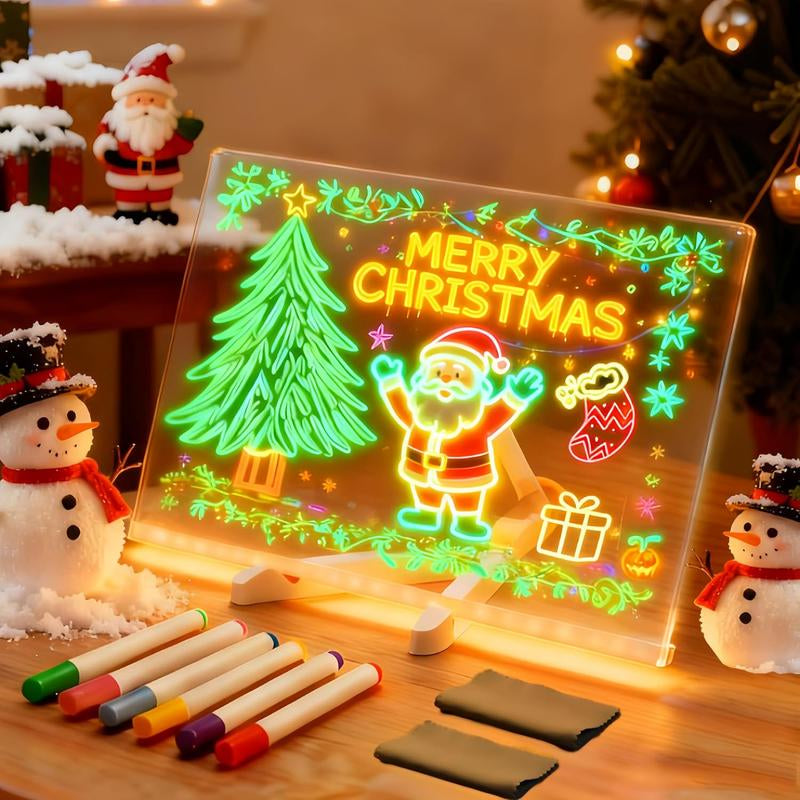 LED Drawing Board for Kids Acrylic Dry Erase Light-Up Board with Stand Markers Wipes Tracing Paper Erasable Reusable Board Learning Ideal Gift for Birthday Halloween Christmas
