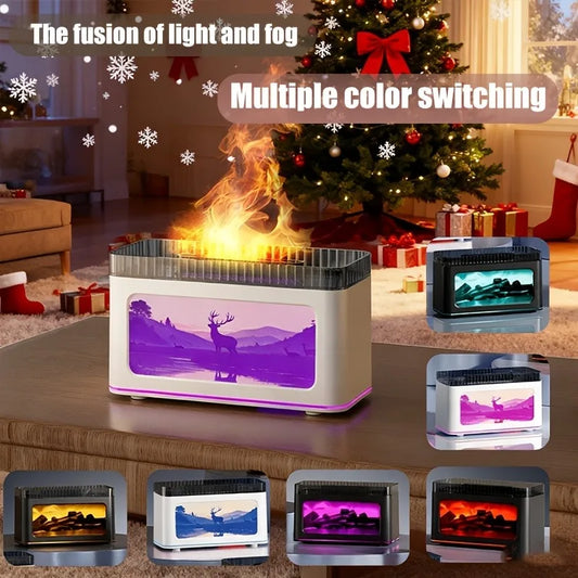 Mini Fireplace Aroma Diffuser & Air Humidifier: 7-Color Light Effects, for Christmas New Year| Essential Oil Diffuser