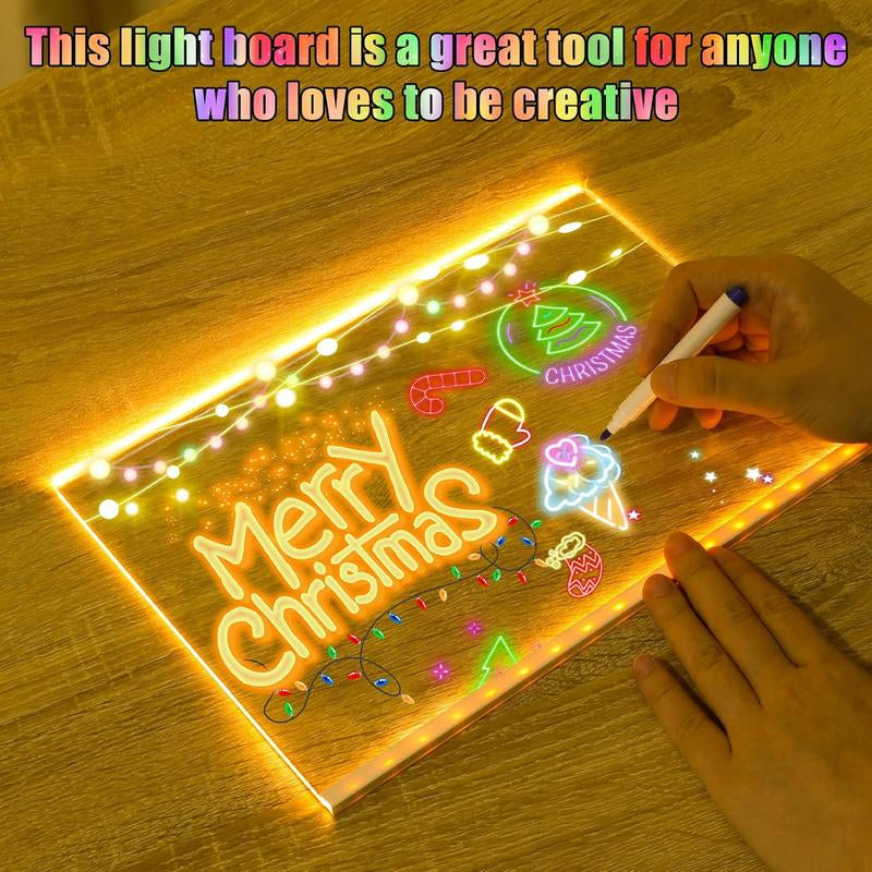 LED Drawing Board for Kids Acrylic Dry Erase Light-Up Board with Stand Markers Wipes Tracing Paper Erasable Reusable Board Learning Ideal Gift for Birthday Halloween Christmas