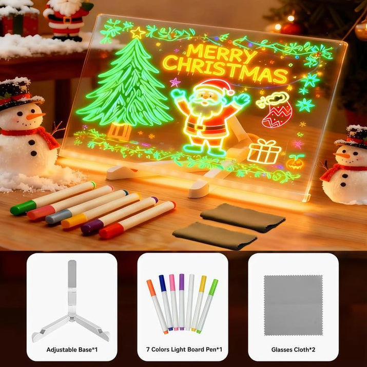 LED Drawing Board for Kids Acrylic Dry Erase Light-Up Board with Stand Markers Wipes Tracing Paper Erasable Reusable Board Learning Ideal Gift for Birthday Halloween Christmas