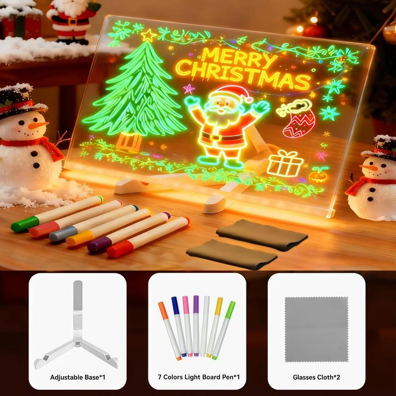 LED Drawing Board for Kids Acrylic Dry Erase Light-Up Board with Stand Markers Wipes Tracing Paper Erasable Reusable Board Learning Ideal Gift for Birthday Halloween Christmas